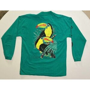 VTG Single Stitch Costa Rica Toucan Long Sleeve T-Shirt Nature Green‎ S Fits M